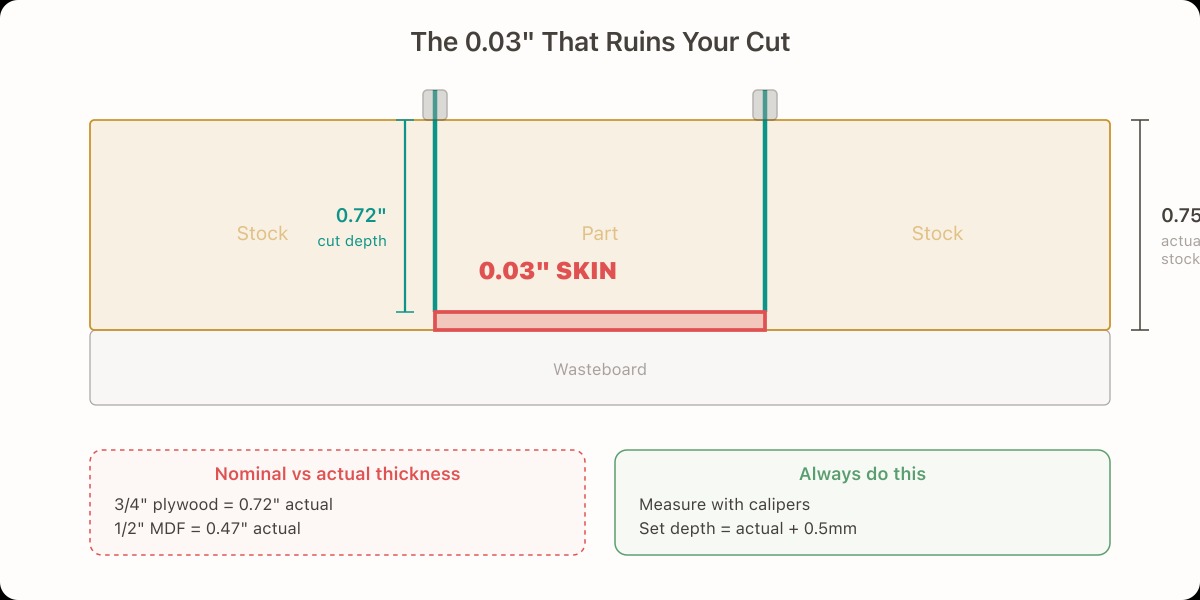 CNC piece that didn't fully separate with thin skin of material remaining